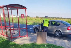 policjant stojący przy samochodzie