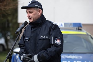 Na zdjęciu przy mównicy Komendant Wojewódzki Policji w Poznaniu nadinsp. Piotr Mąka.